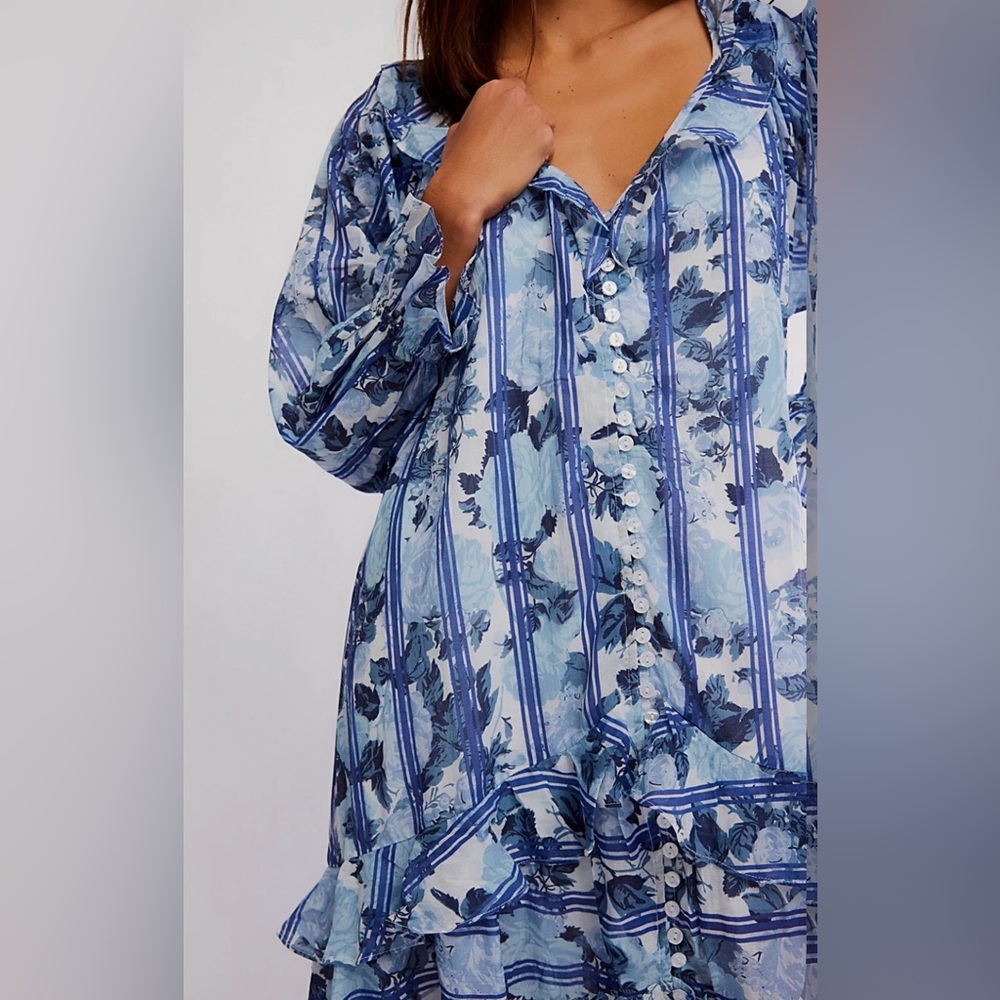 Free People Garden Wonders Blue Floral Cotton Maxi Dress